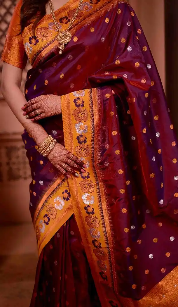 Maroon Soft Silk Designer Party Wear Saree with Zari Work - 219652