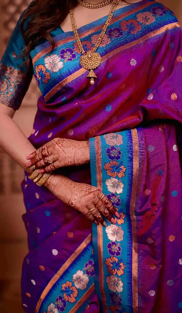 Purple Soft Silk Zari Work Party Wear Saree - 219655