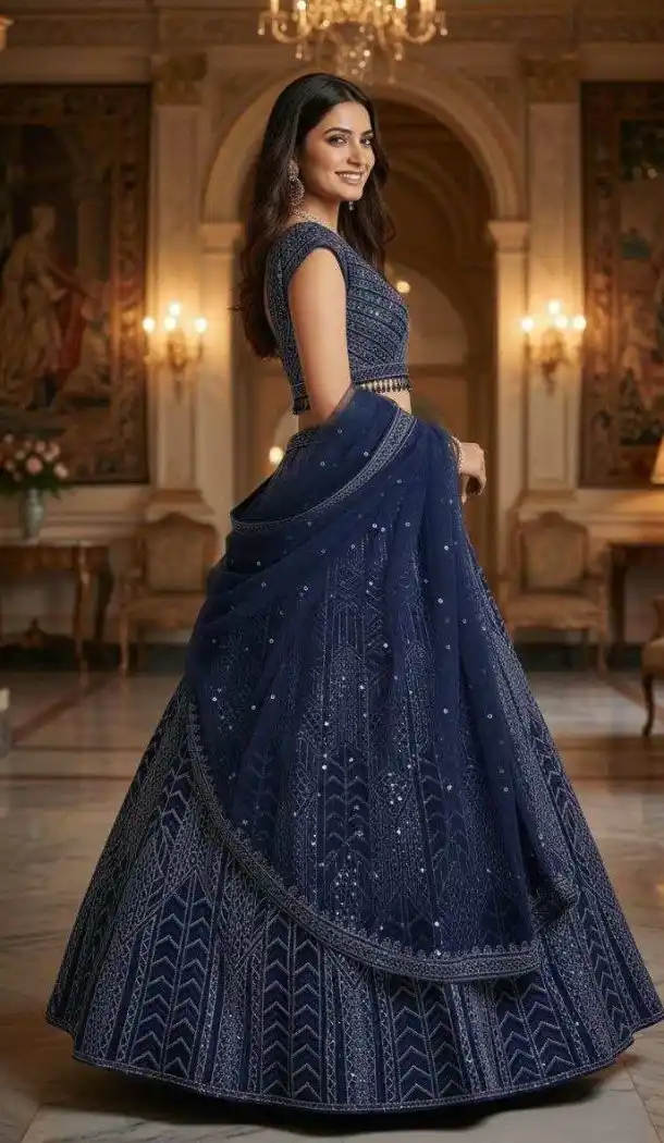 Elegant Navy Blue Dori Work Designer Lehenga Choli - 219672