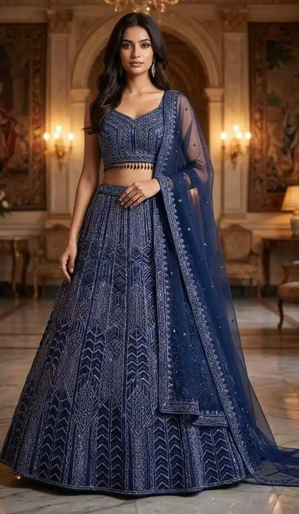 Elegant Navy Blue Dori Work Designer Lehenga Choli - 219672