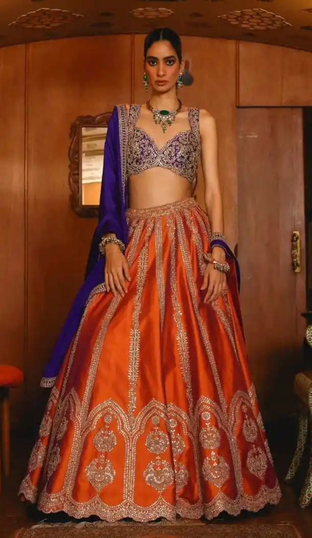 Orange Premium Silk Coding Work Lehenga Choli - 219674