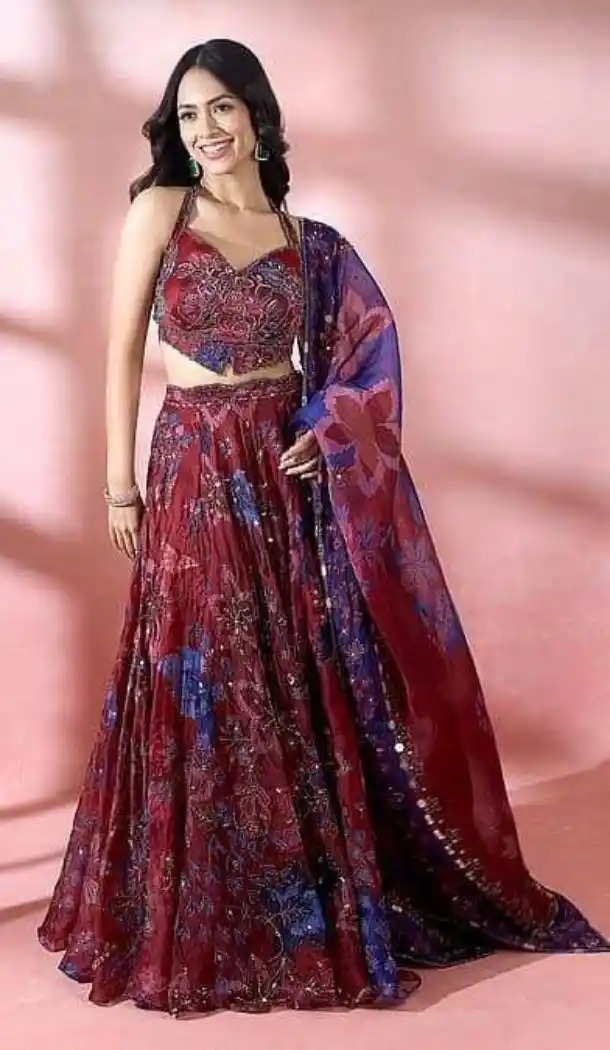 Maroon Taby Silk Embroidery Mirror Work Lehenga - 219676