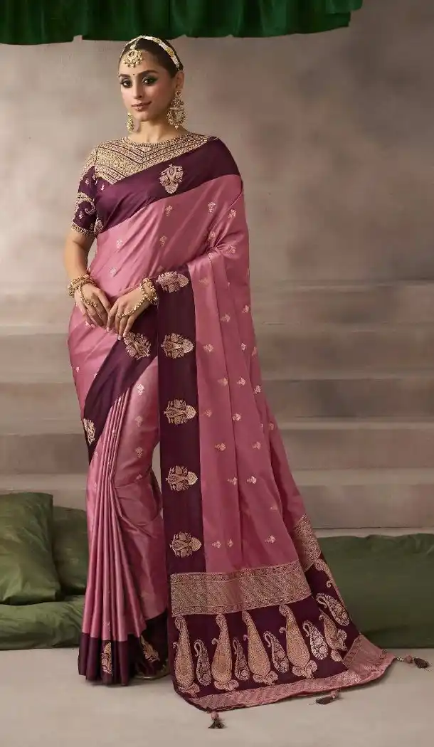 Mauve Pure Satin Silk Embroidery Work Designer Saree - 219702