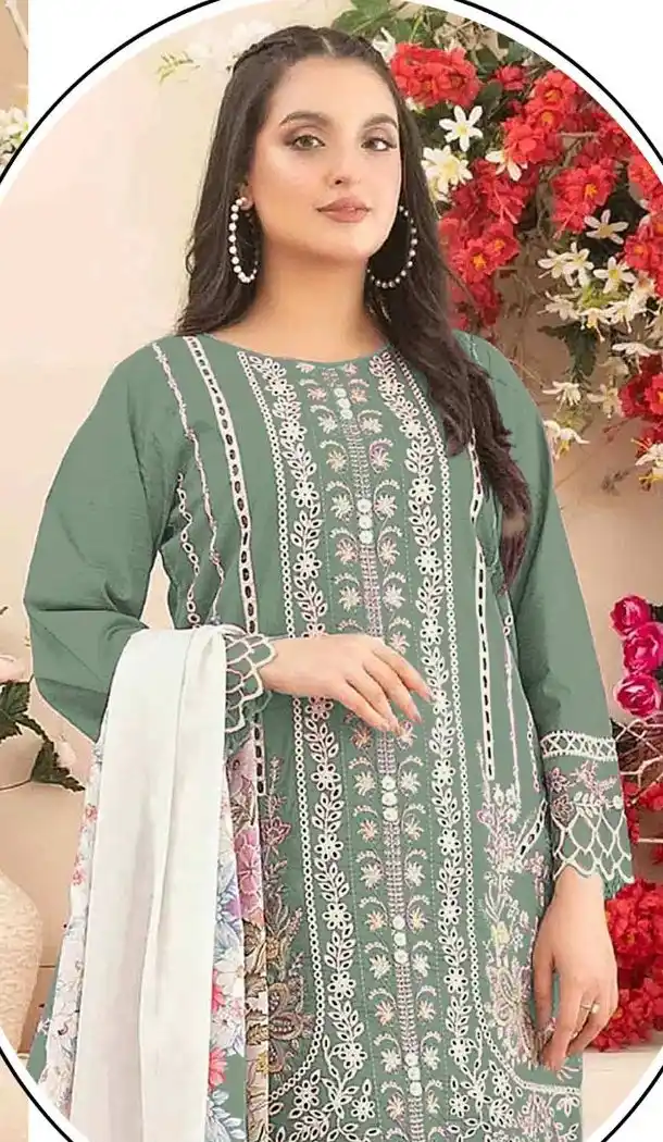 Green Embroidery Zari Work Pakistani Suit - 219714