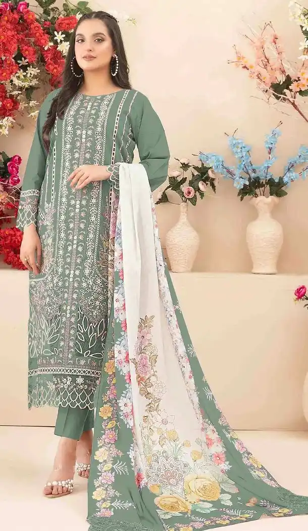 Green Embroidery Zari Work Pakistani Suit - 219714