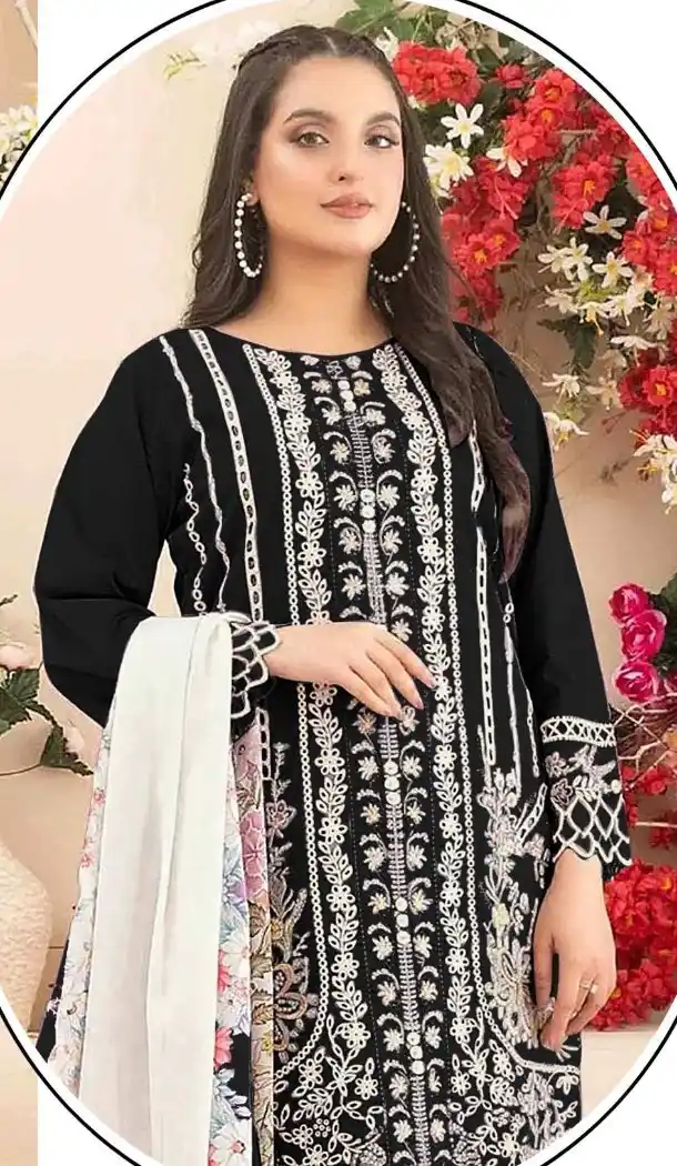 Black Cotton Zari Work Pakistani Suit - 219717