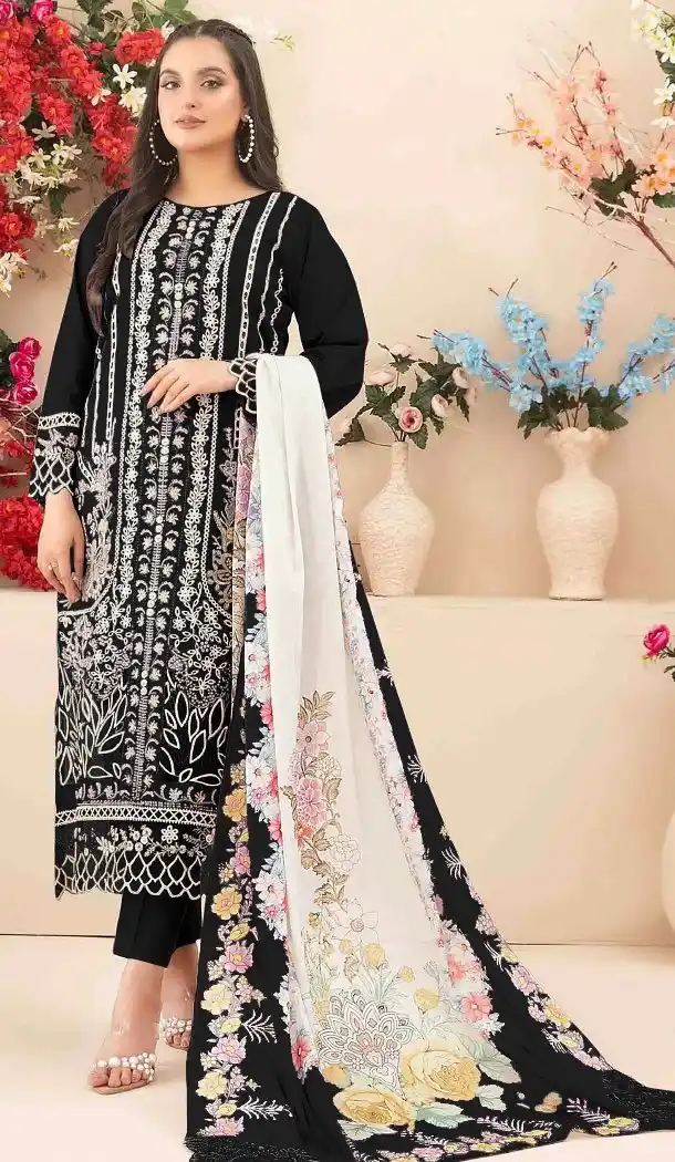 Black Cotton Zari Work Pakistani Suit - 219717