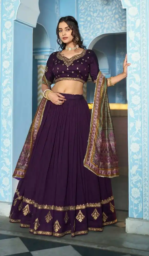 Elegant Dark Purple Vichitra Silk Lehenga Choli - 219729