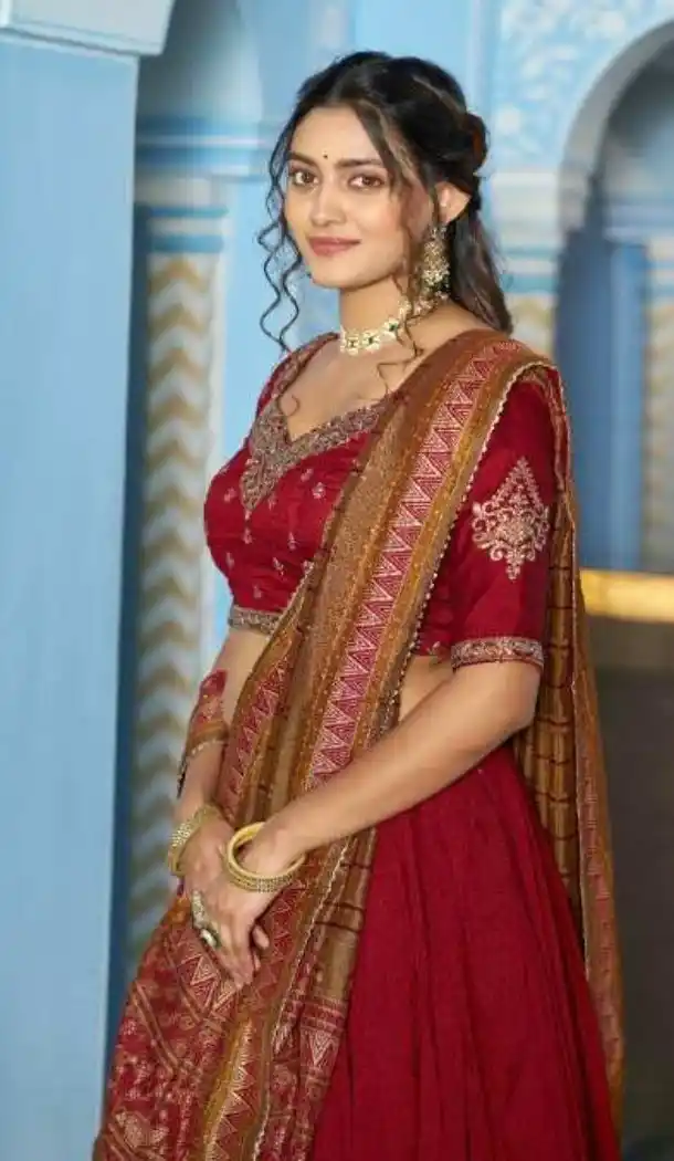 Maroon Vichitra Silk Embroidery Party Wear Lehenga - 219730