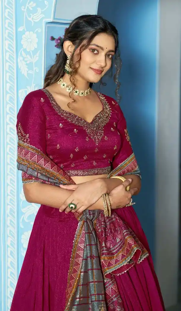 Rani Pink Vichitra Silk Sequins Work Lehenga Choli - 219731