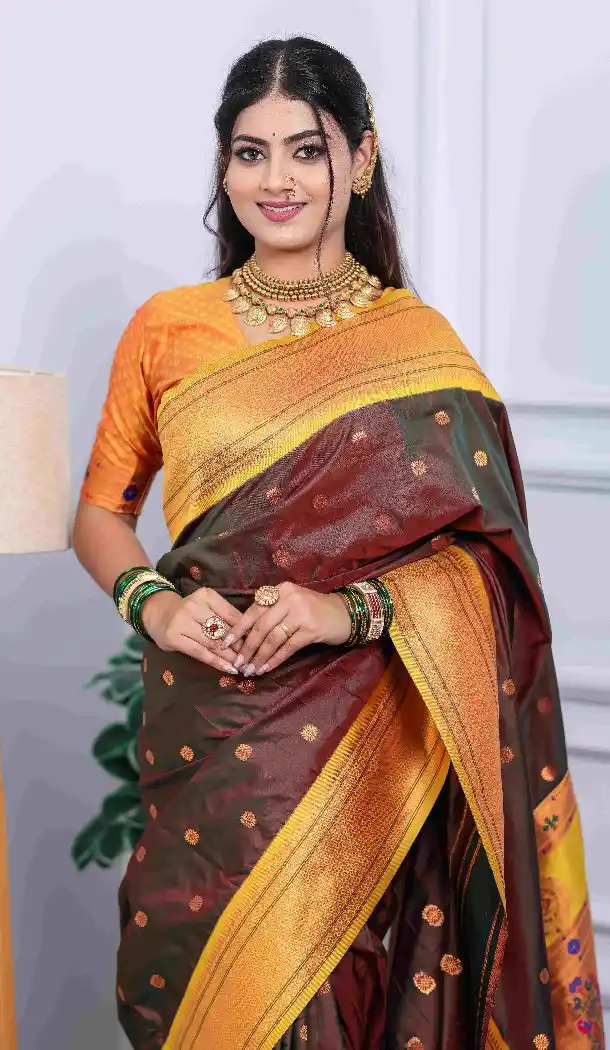 Elegant Brown Pure Soft Silk Pethani Saree with Border - 219752