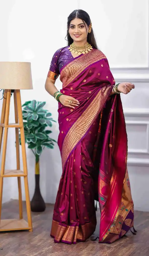 Burgundy Pure Soft Silk Gold Zari Pallu Party Wear Saree - 219753