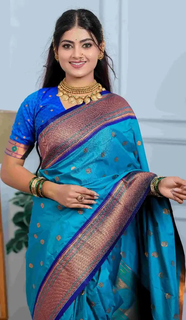 Firozi Blue Pure Soft Silk Designer Pethani Saree - 219754
