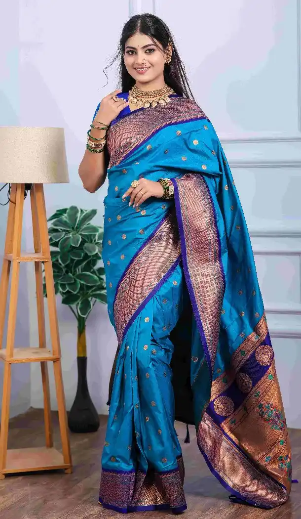 Firozi Blue Pure Soft Silk Designer Pethani Saree - 219754