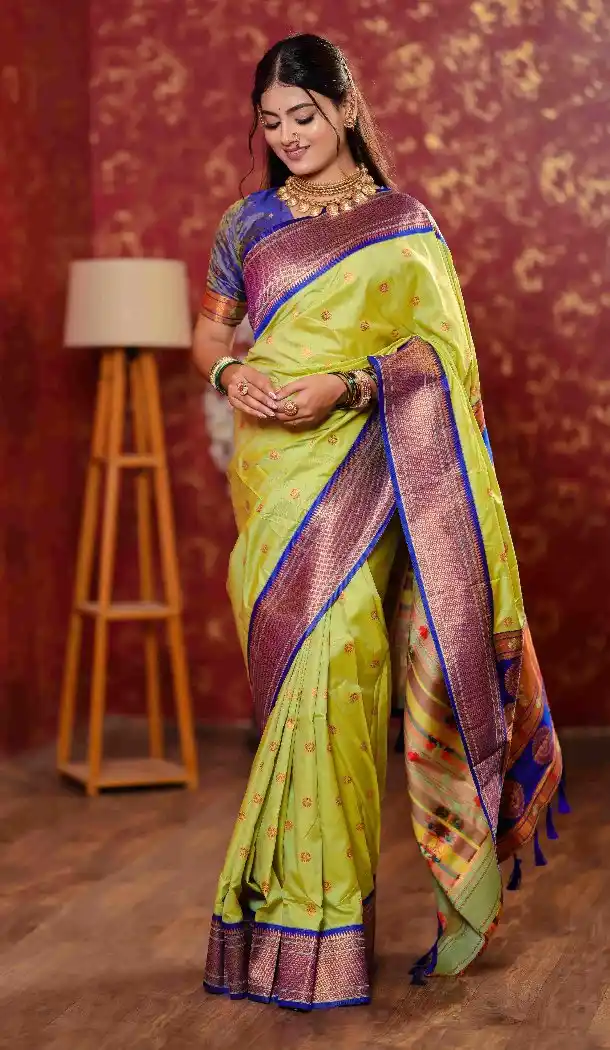 Pista Green Pure Soft Silk Peacock Border Party Wear Saree - 219755