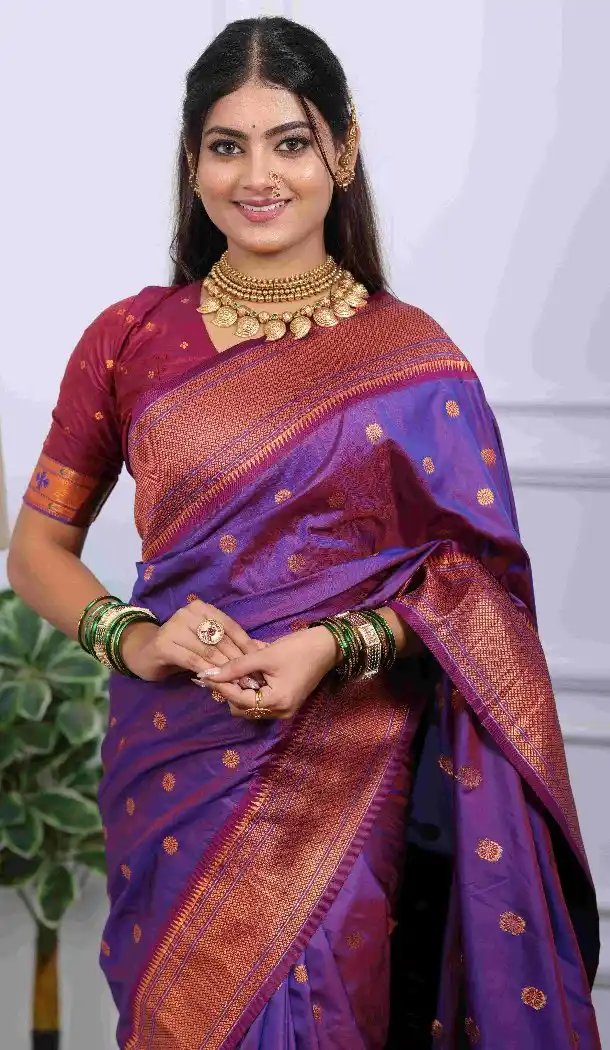 Royal Purple Pure Soft Silk Pethani Work Saree - 219757