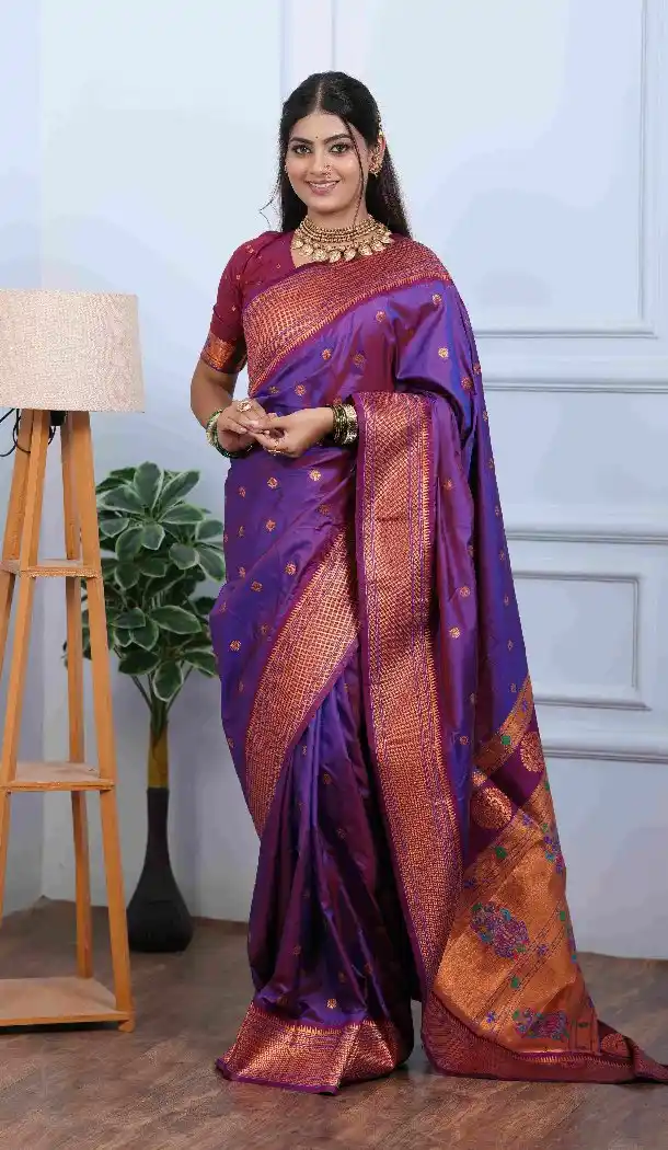 Royal Purple Pure Soft Silk Pethani Work Saree - 219757