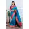 Rama Blue Pure Soft Silk Designer Peacock Border Saree - 219758