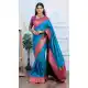 Rama Blue Pure Soft Silk Designer Peacock Border Saree - 219758