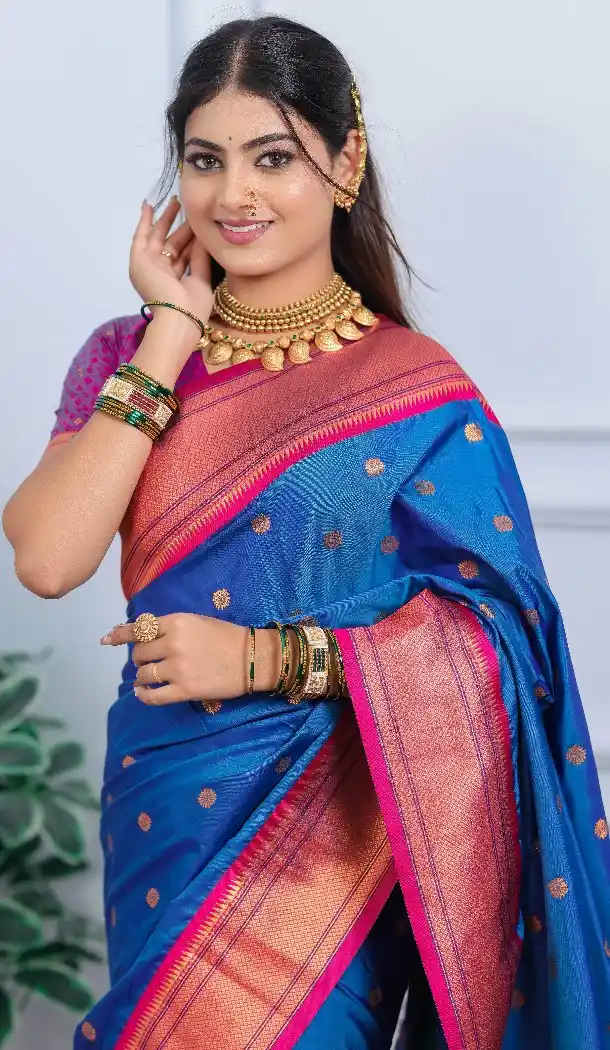 Royal Blue Pure Soft Silk Gold Zari Pallu Saree - 219759