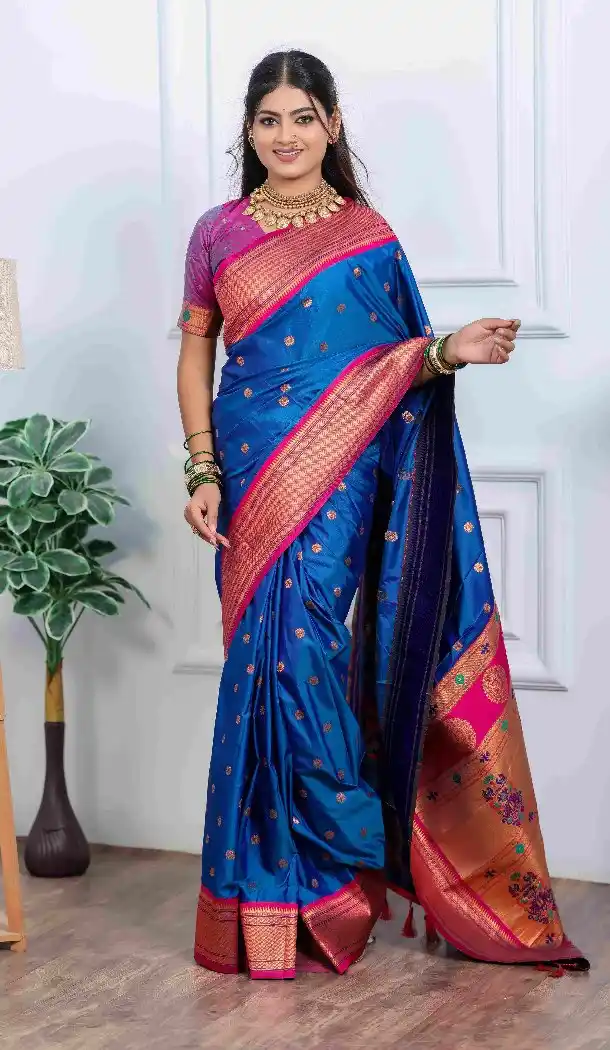 Royal Blue Pure Soft Silk Gold Zari Pallu Saree - 219759