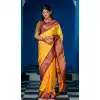 Shop Yellow Pure Soft Silk Peacock Border Plus Size Saree - 219760