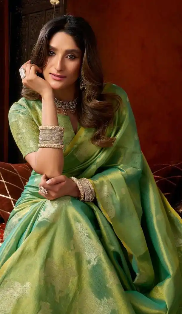 Sea Green Heavy Tissue Silk Party Wear Saree with Butta Work - 219785