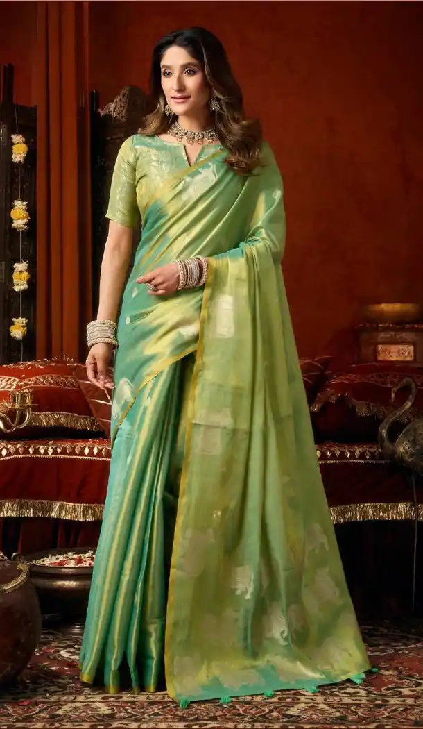 Sea Green Heavy Tissue Silk Party Wear Saree with Butta Work - 219785
