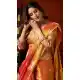 Golden Orange Heavy Tissue Silk Party Wear Saree with Tassels - 219786