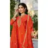 Buy Orange Chinon Embroidery Work Plus Size Palazzo Suit - 219806