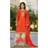 Buy Orange Chinon Embroidery Work Plus Size Palazzo Suit - 219806