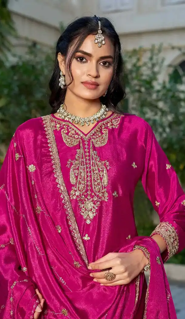Pink Chinon Party Wear Embroidery Suit - 219807
