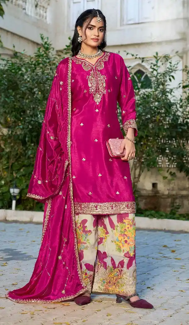 Pink Chinon Party Wear Embroidery Suit - 219807