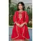 Red Chinon Festive Embroidery Work Suit - 219809