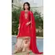 Red Chinon Festive Embroidery Work Suit - 219809