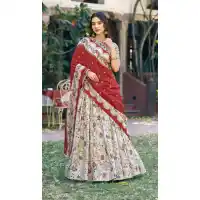 Off White Tasar Silk Foil Work Party Wear Lehenga - 219812