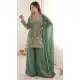 Dark Mint Green Pure Fendy Silk Embroidery Palazzo Suit - 219895