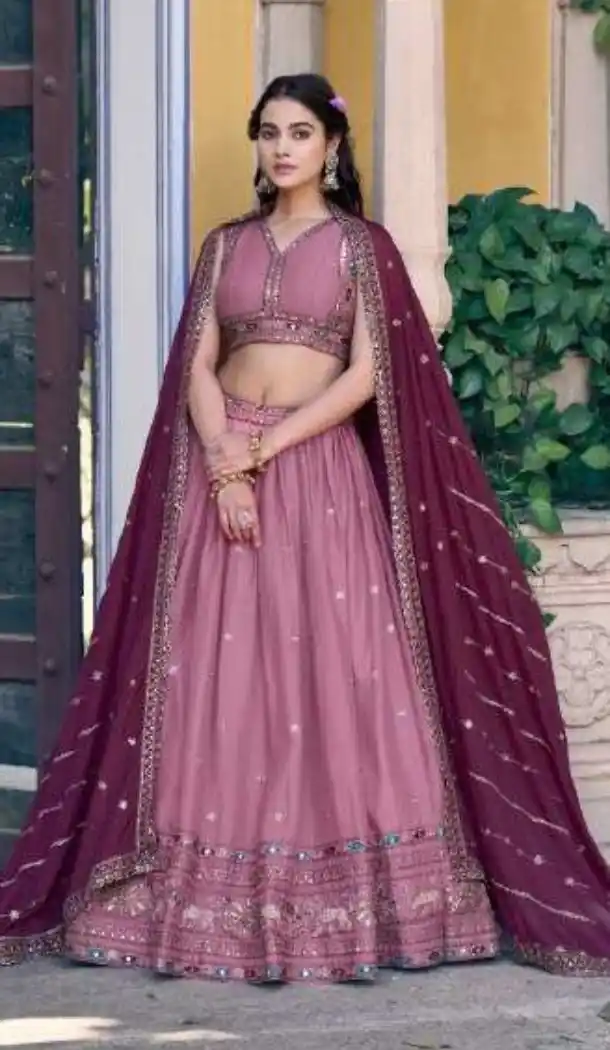 Baby Pink Zari Embroidery Party Wear Lehenga Choli - 219908