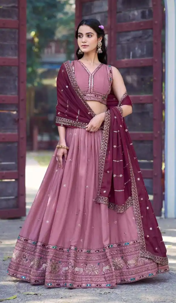 Baby Pink Zari Embroidery Party Wear Lehenga Choli - 219908