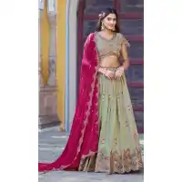 Pista Green Zari Embroidery Party Wear Lehenga - 219910