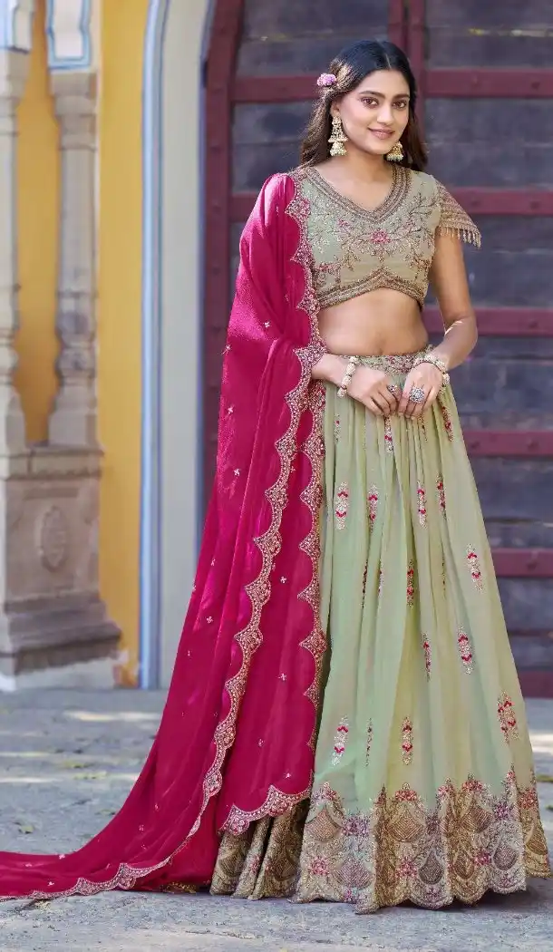 Pista Green Zari Embroidery Party Wear Lehenga - 219910