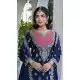Navy Blue Chinon Designer Palazzo Suit - 220023 