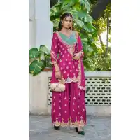 Pink Chinon Embroidered Palazzo Suit - 220024 
