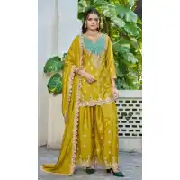 Mustard Chiffon Party Wear Palazzo Suit - 220025