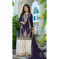 Purple Chinon Designer Palazzo Suit - 220087