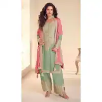 Sea Green Real Chinon Embroidery Work Palazzo Suit - 220090