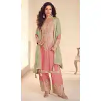 Pink Real Chinon Designer Palazzo Suit - 220091