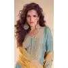 Women Sky Blue Real Chinon Embroidery Work Palazzo Suit Plus Size 220092