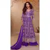 Purple Plus Size Palazzo Suits for Wedding with Embroidery - 220094