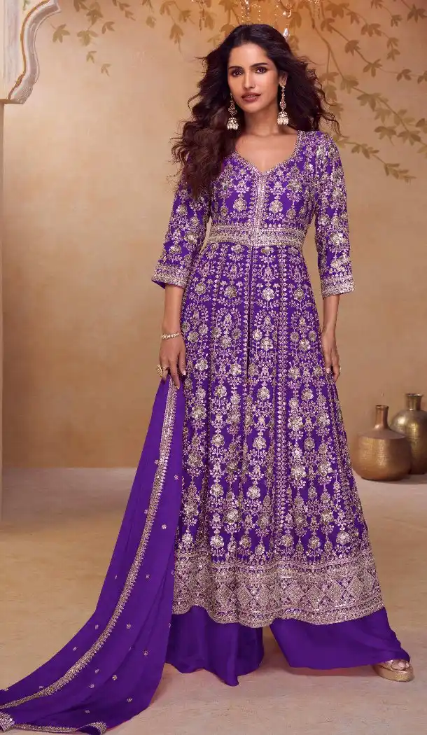 Purple Real Chinon Party Wear Salwar Suit - 220094